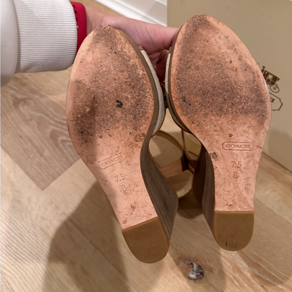 Coach Hanson Y2K Jeweled Platform Wedge Sandals in tan and gold canvas size 7.5 - Picture 9 of 10